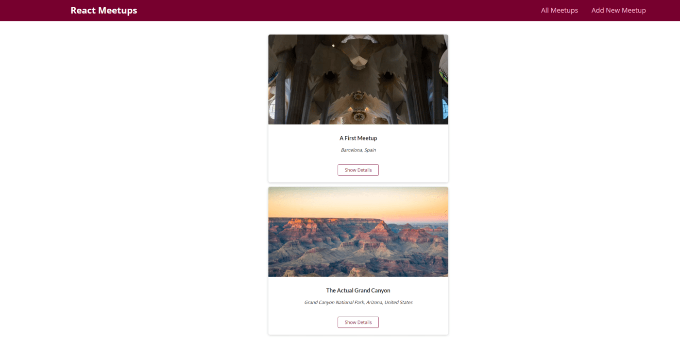 A screenshot of a webpage, containing pictures of places and locations for people to meet